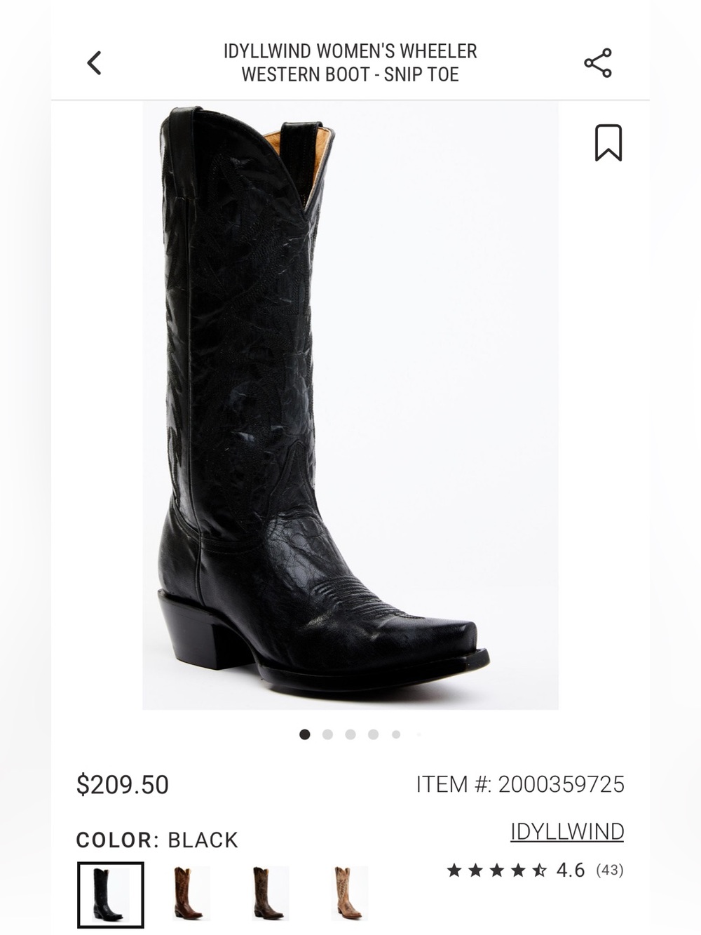 Idyllwind Black Embroidered Western Heeled Boots - Picture 4 of 4